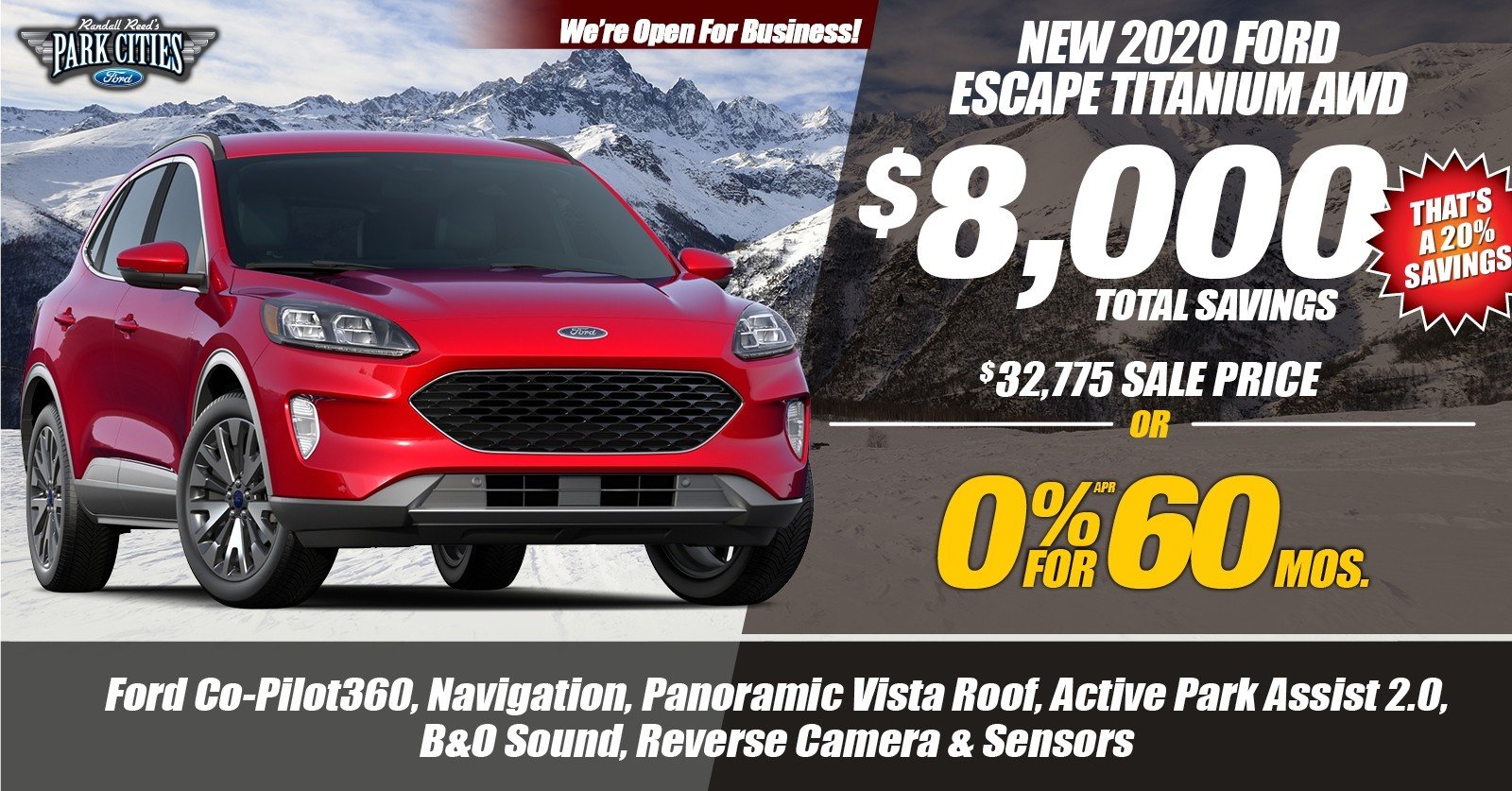 New 2020 Ford Escape Titanium Available for Sale at Park Cities Ford of Dallas - Located in Dallas, TX