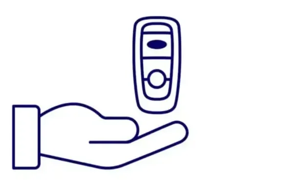 Icon drawing of key fob above a hand