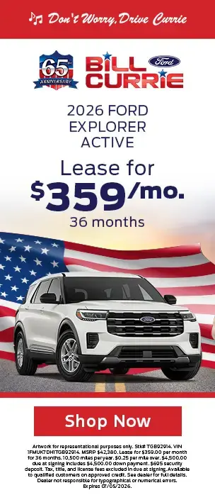 Bill Currie Ford 2026 Ford Explorer Lease For $359/mo. 36 months