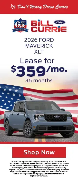 Bill Currie Ford 2026 Ford Maverick Lease For $359/mo. 36 months