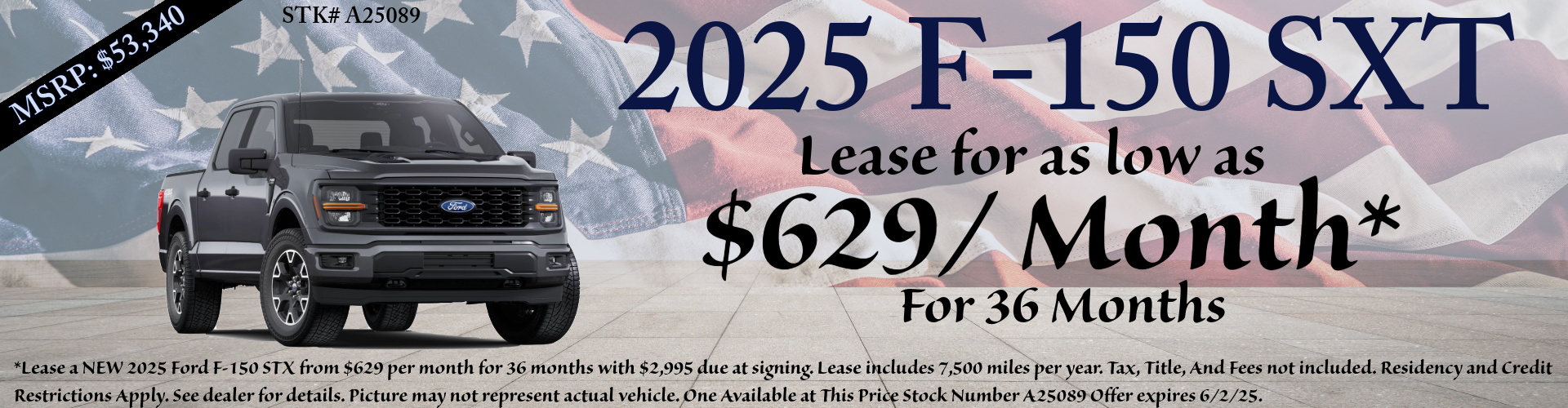 Special offer on 0   2025 Ford F-150 Lease Special