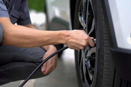 Filling a tire with nitrogen here on Long Island.