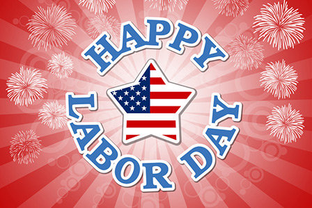 Happy Labor Day commemorative text on a red background to celebrate the holiday here on Long Island.