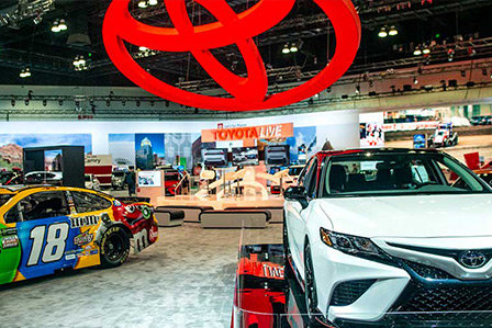 Toyota showcase area at the 2019 Los Angeles Auto Show.