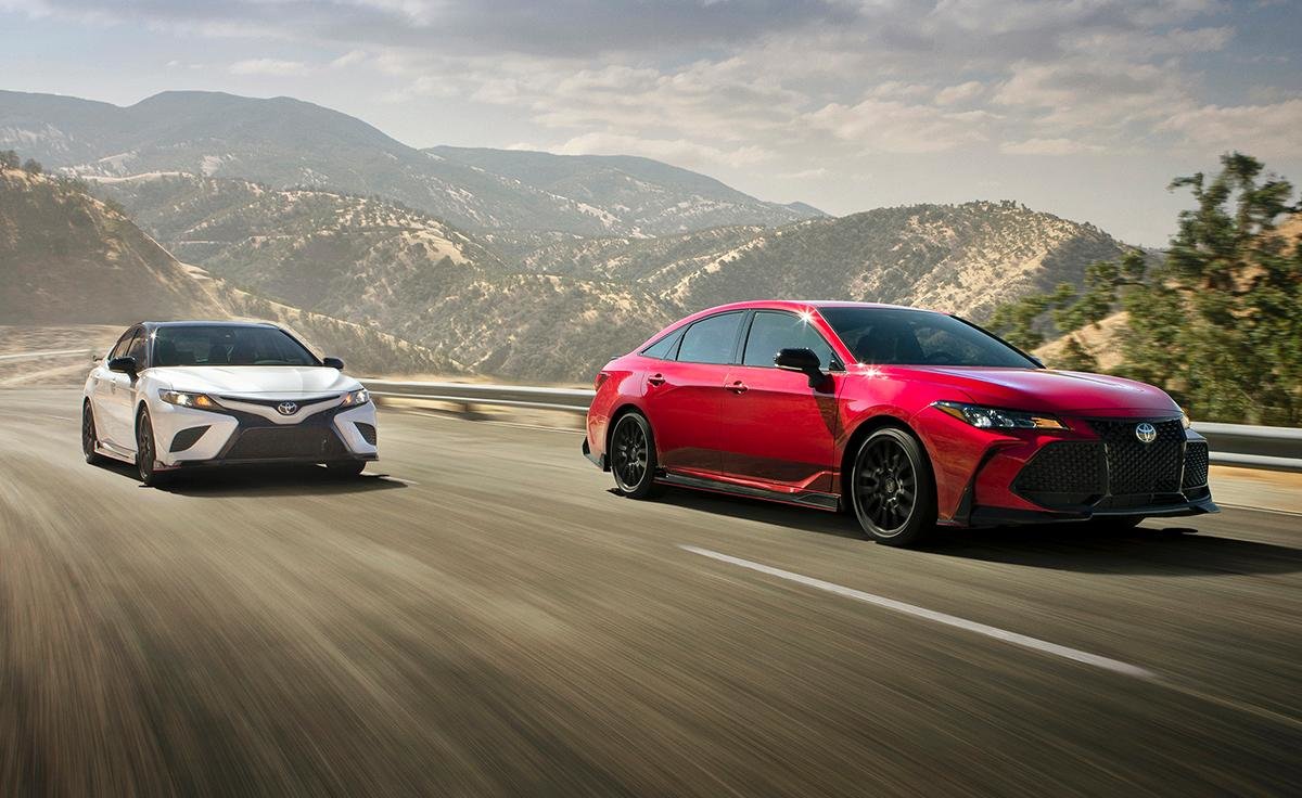 Toyota Camry and Avalon TRD Editions showing off their new, exotic style.