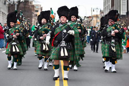 St. Patrick's Day parade marchers on Long Island, NY.