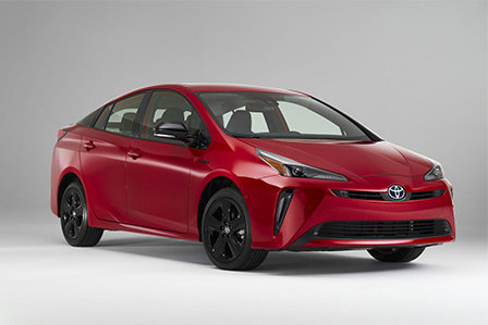 Red 20th Anniversary Edition 2020 Toyota Prius on display at Westbury Toyota on Long Island, NY.
