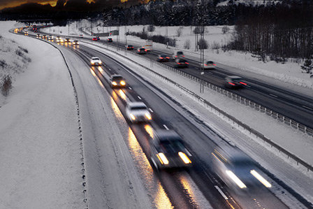 Winter driving on a busy Long Island road.