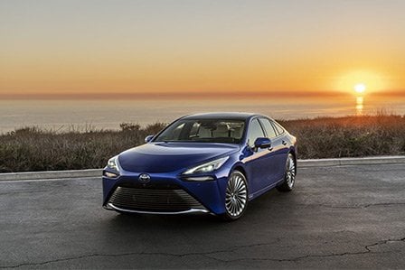 Blue Toyota Mirai available for sale or lease on Long Island, NY.