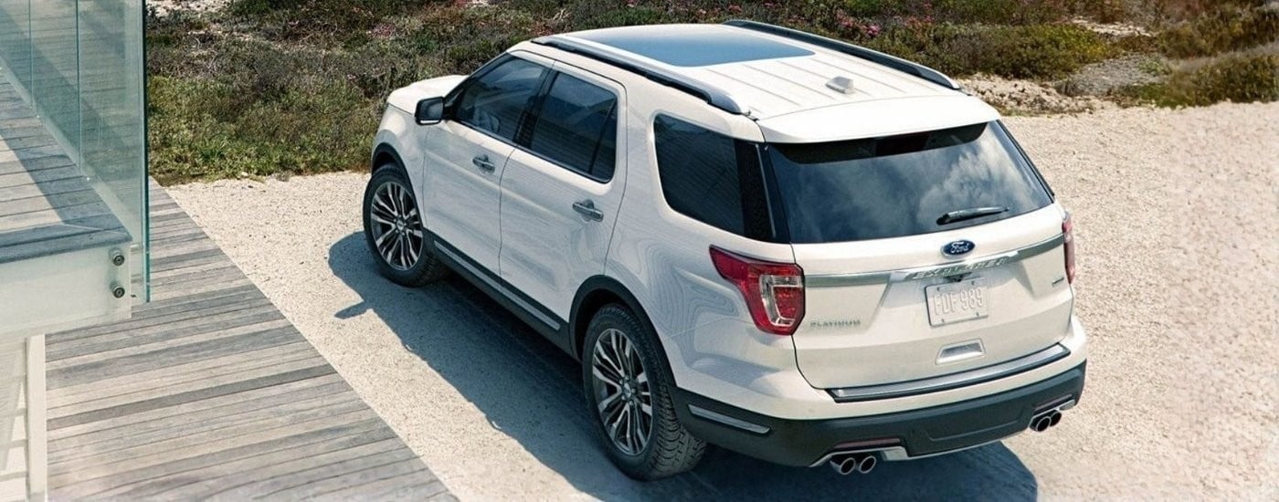 White 2019 Ford Explorer Platinum parked on a driveway