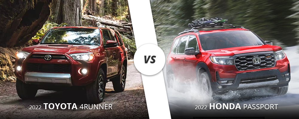 Burgundy 2022 Toyota 4Runner vs. Red 2022 Honda Pilot on Long Island, NY.