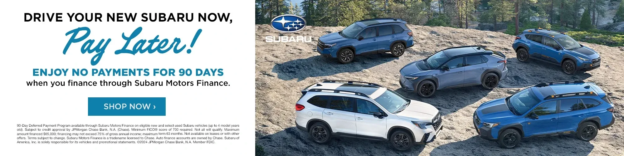 Drive your new Subaru now, pay later! Enjoy no payments for 90 days at Farrish Subaru