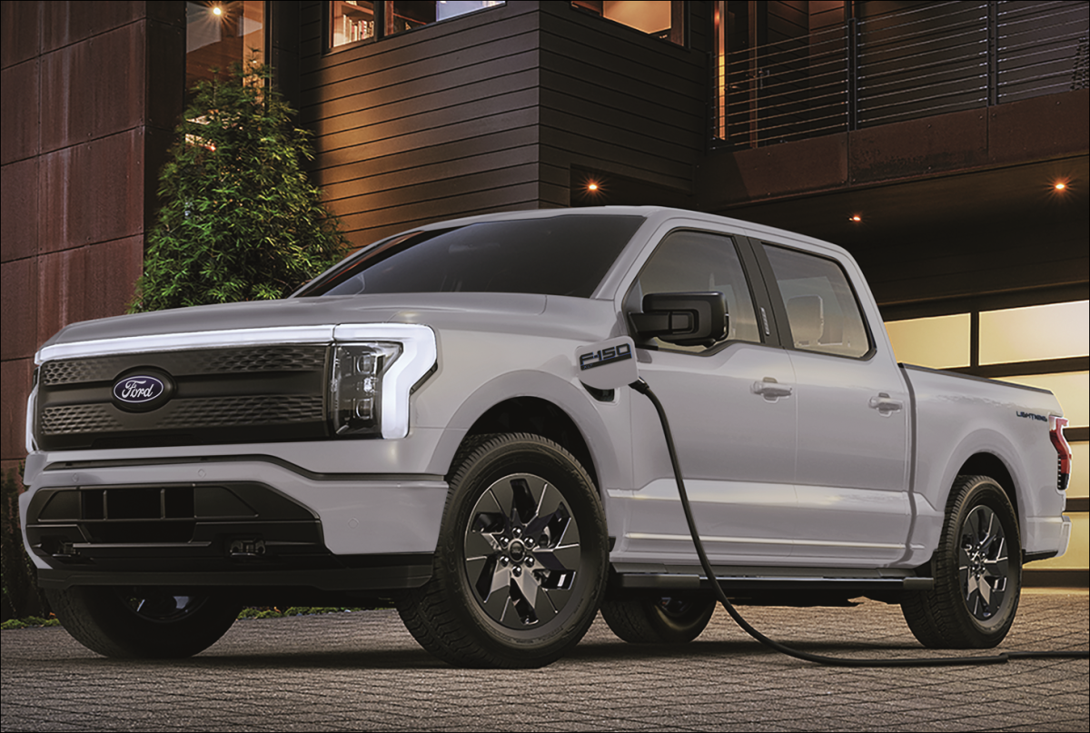 White Ford F-150 Lightning Charging