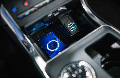 2019 Ford Edge interior center console wireless charging close up